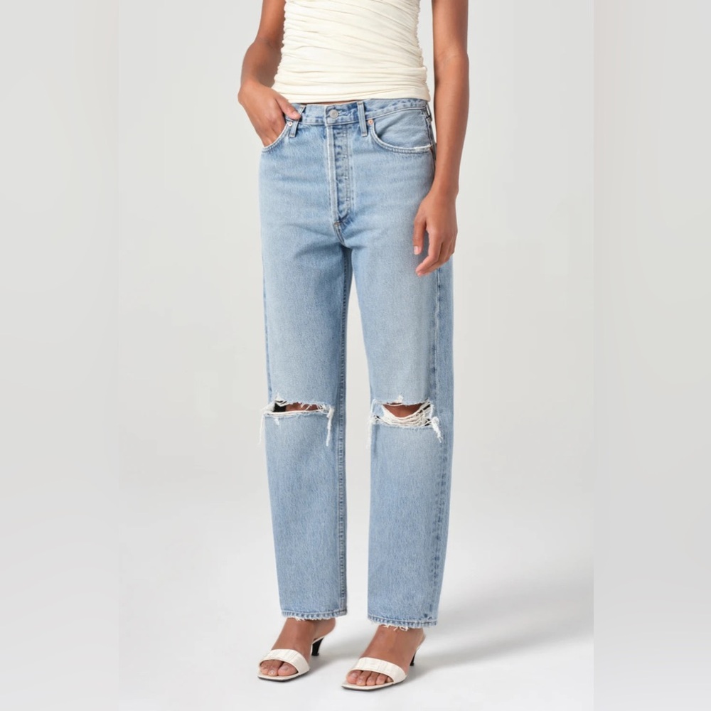 AGOLDE 90s Organic Cotton Distressed Straight Leg Jeans Size 26 Light Wash